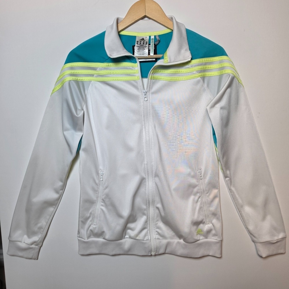 Adidas Iconic 3-Stripes Colorblock Track Jacket White Teal Neon Yellow Size M